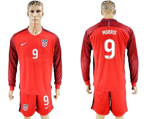 USA #9 Morris Away Long Sleeves Soccer Country Jersey